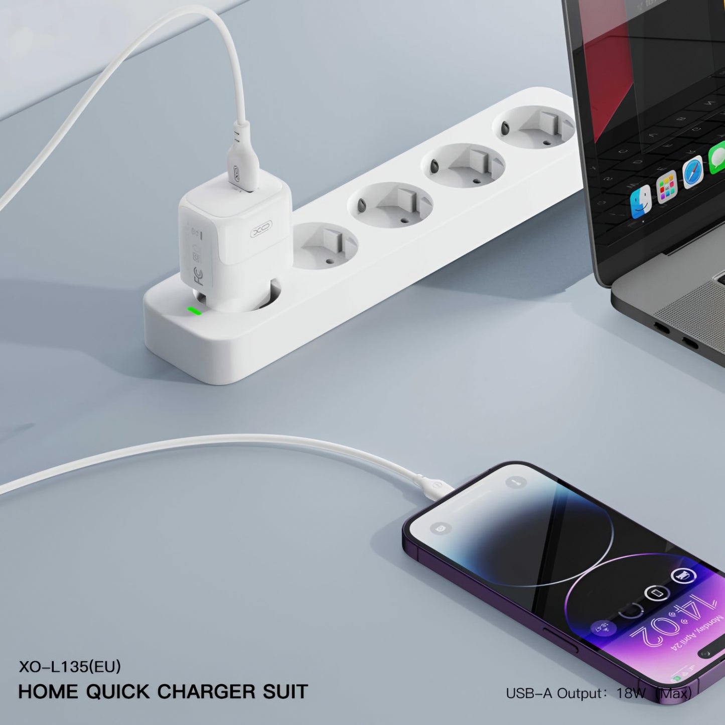 Punjač za mrežu sa microUSB kablom XO Design L135, 18W, 3A, 1 x USB-A, Bel