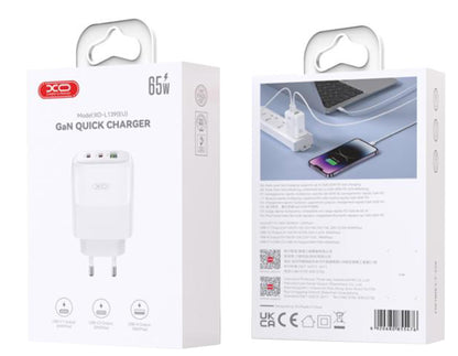 Punjač za mrežu sa USB-C kablom XO Design L139, 65W, 4.5A, 1 x USB-A - 2 x USB-C, Beli