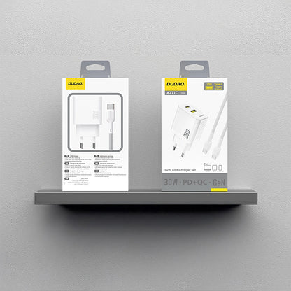 Punjač za mrežu sa USB-C kablom Dudao A27TCEU, 30W, 1 x USB-A - 1 x USB-C, Beli