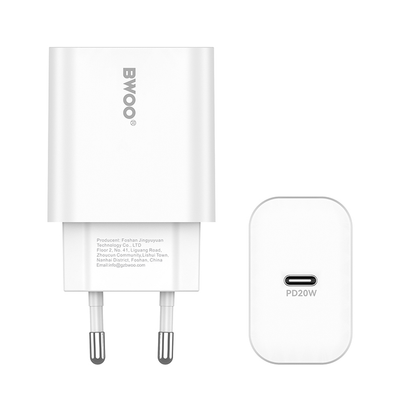 Punjač za mrežu sa Lightning kablom BWOO CDA233, 20W, 3A, 1 x USB-C, Beli