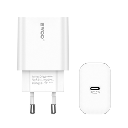 Punjač za mrežu sa USB-C kablom BWOO CDA233, 20W, 3A, 1 x USB-C, Beli