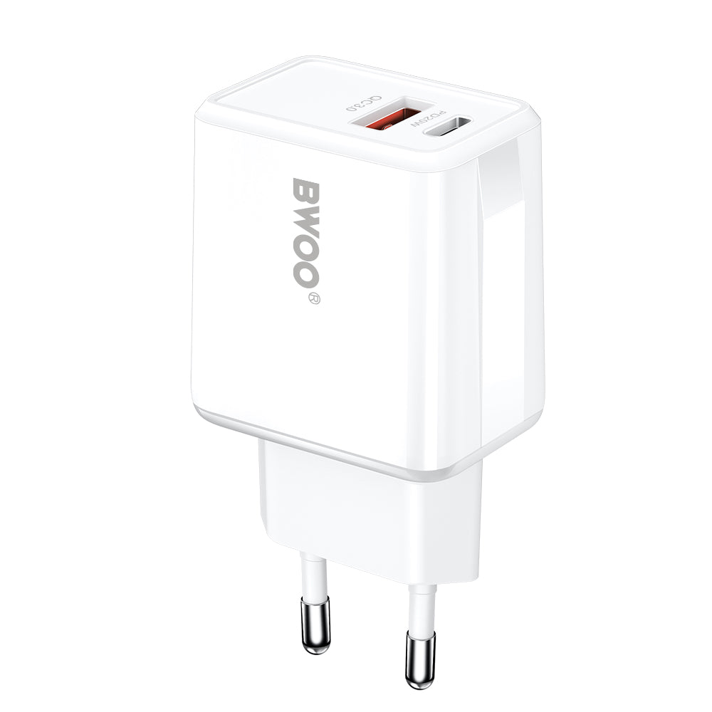 Punjač za mrežu sa USB-C kablom BWOO CDA182, 38W, 3A, 1 x USB-A - 1 x USB-C, Beli