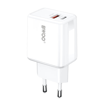 Punjač za mrežu sa USB-C kablom BWOO CDA182, 38W, 3A, 1 x USB-A - 1 x USB-C, Beli