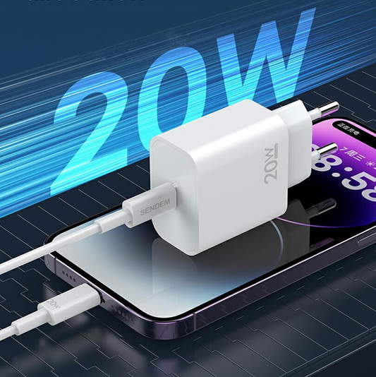 Punjač za mrežu sa USB-C kablom Sendem OG73, 20W, 3A, 1 x USB-C, Bela