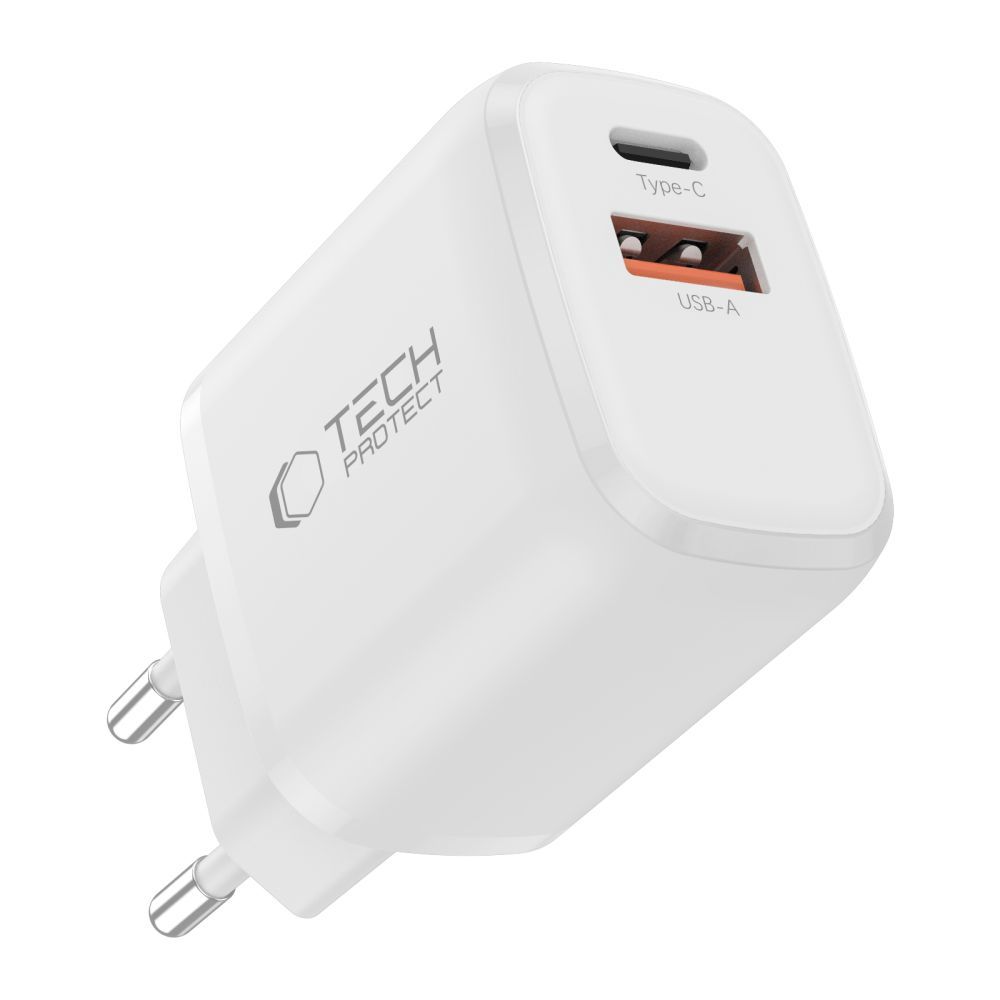 Mrežni punjač sa Lightning kablom Tech-Protect NCA20, 20W, 3A, 1 x USB-A - 1 x USB-C, Bela