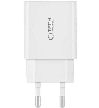 Mrežni punjač sa USB-C kablom Tech-Protect C35W, 35W, 3A, 2 x USB-C, Bela