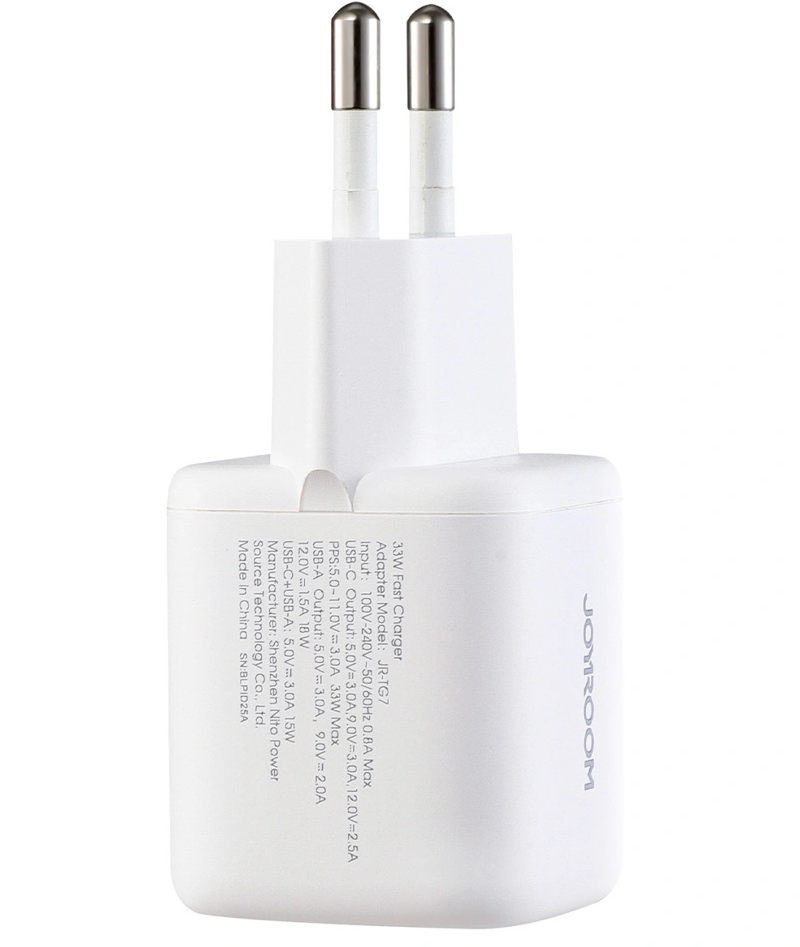 Punjač za mrežu sa USB-C kablom Joyroom JR-TG7, 33W, 3A, 1 x USB-A - 1 x USB-C, Bela