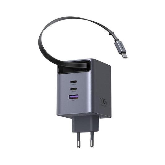 Mrežni punjač sa USB-C kablom UGREEN X616 (65828), 100W, 5A, 1 x USB-A - 3 x USB-C, Siva