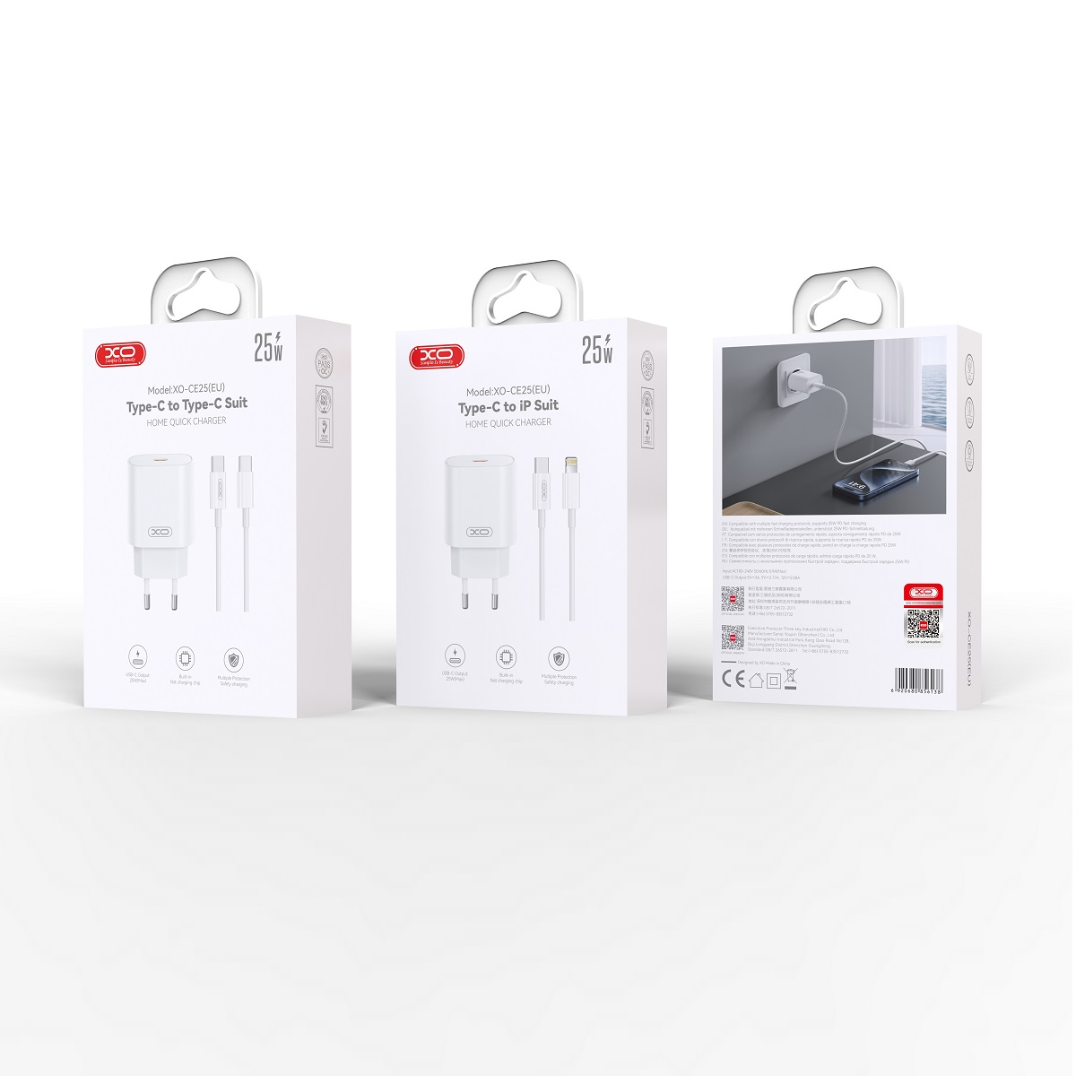 Punjač za mrežu sa USB-C kablom XO Design CE25, 25W, 3A, 1 x USB-C, Bel
