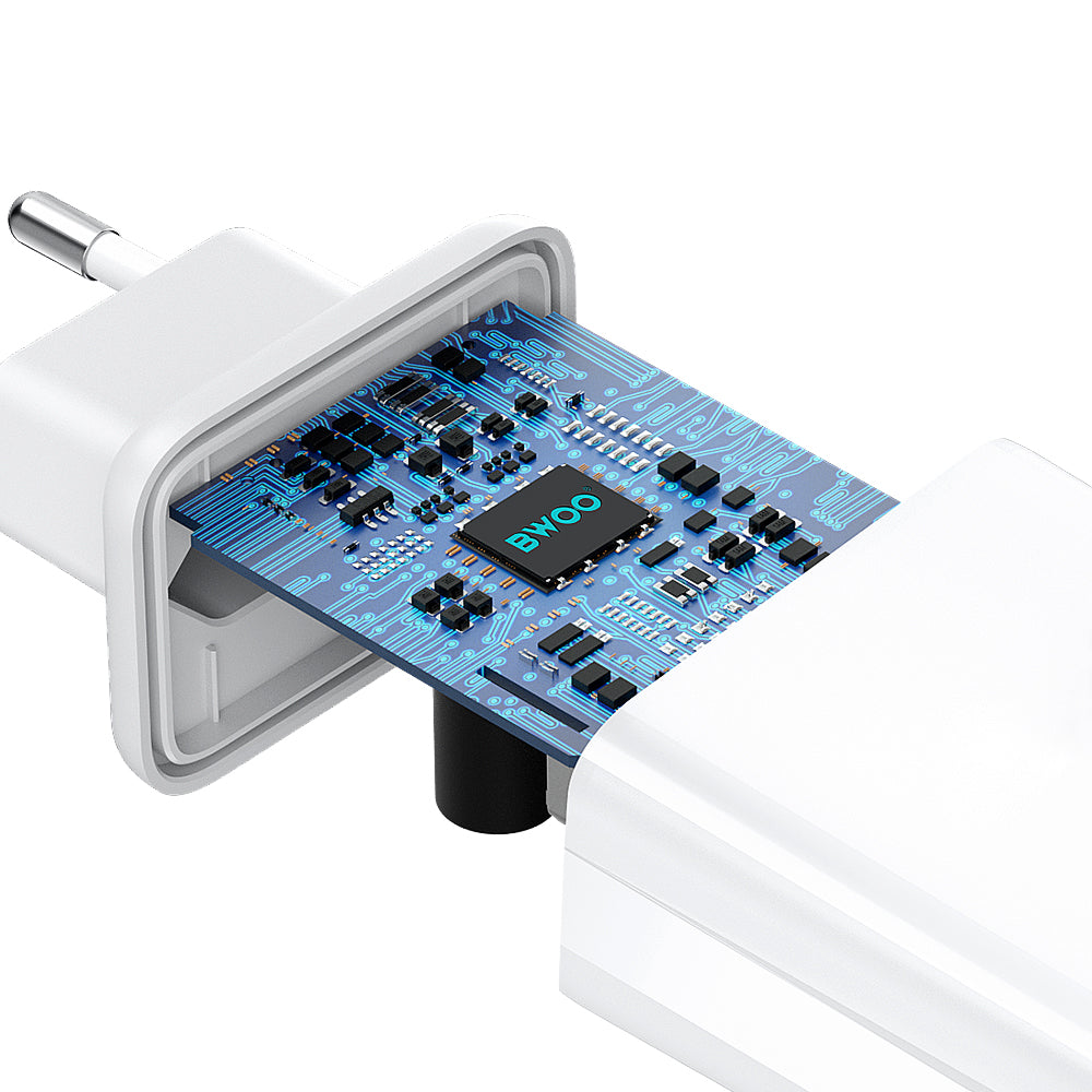 Punjač za mrežu sa Lightning kablom BWOO CDA182, 38W, 3A, 1 x USB-A - 1 x USB-C, Bela