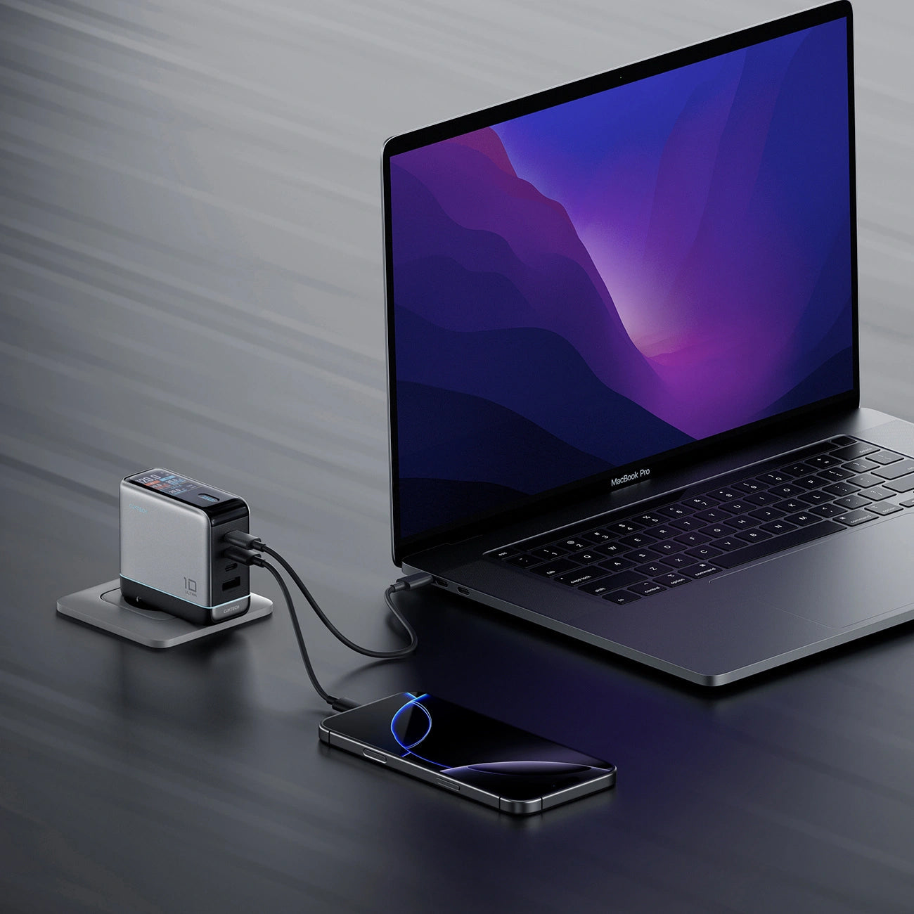 Punjač za mrežu sa USB-C kablom Cuktech AD1204U Display, 120W, 6A, 1 x USB-A - 2 x USB-C, Srebrni