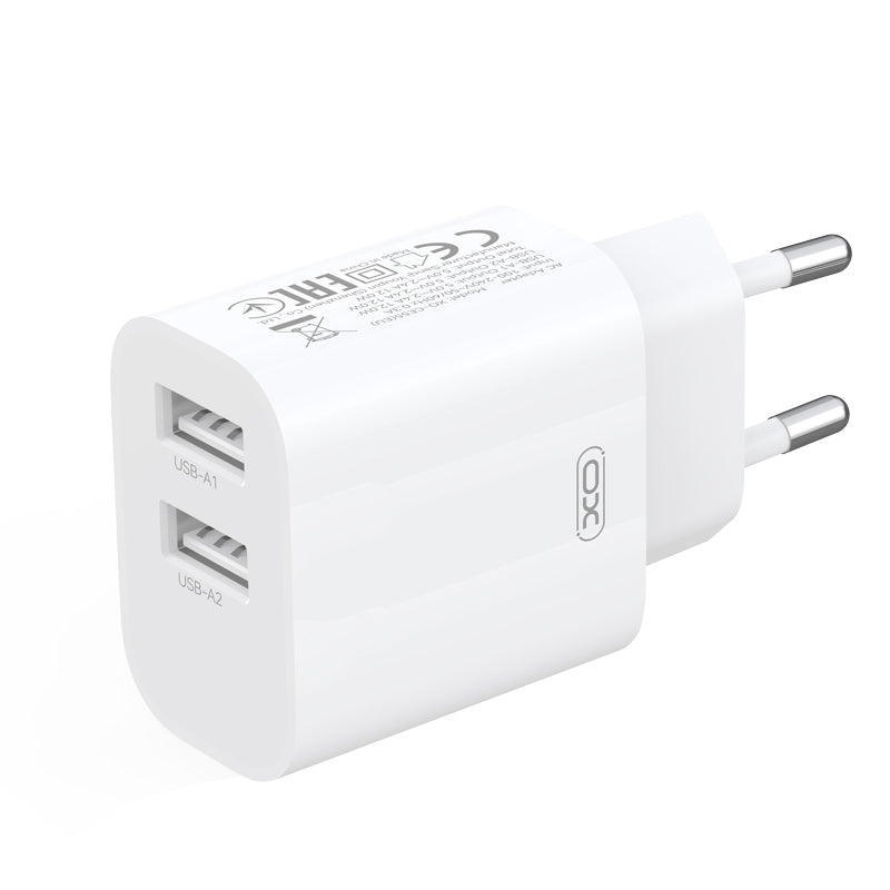 Mrežni punjač sa Lightning kablom XO Design CE55, 12 W, 2,4 A, 2 x USB-A, beli