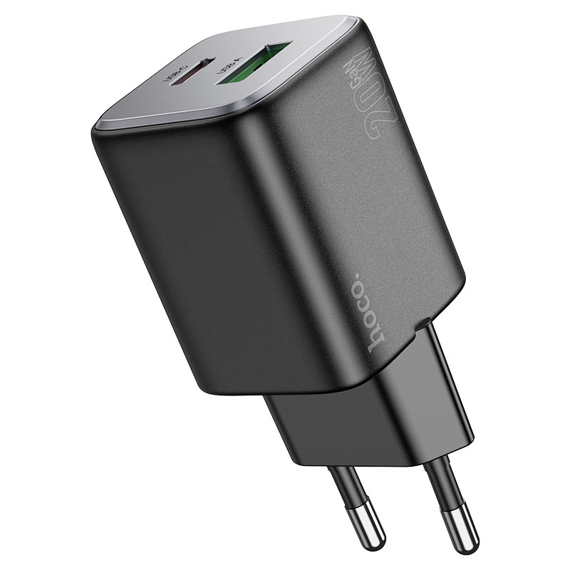 Punjač za mrežu sa Lightning kablom HOCO N41, 20W, 3A, 1 x USB-A - 1 x USB-C, Crni