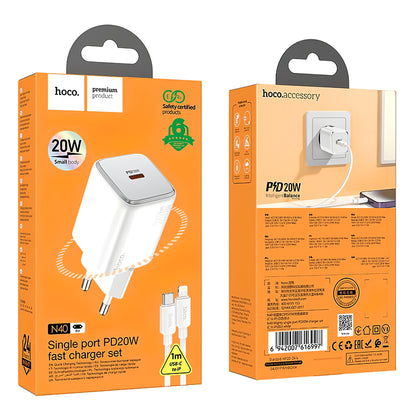 Punjač za mrežu sa Lightning kablom HOCO N40, 20W, 3A, 1 x USB-C, Bela