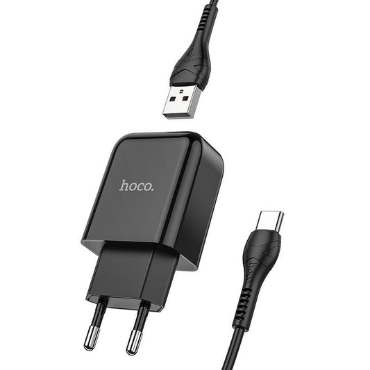 Punjač za mrežu sa USB-C kablom HOCO N2, 10W, 2A, 1 x USB-A, Crni
