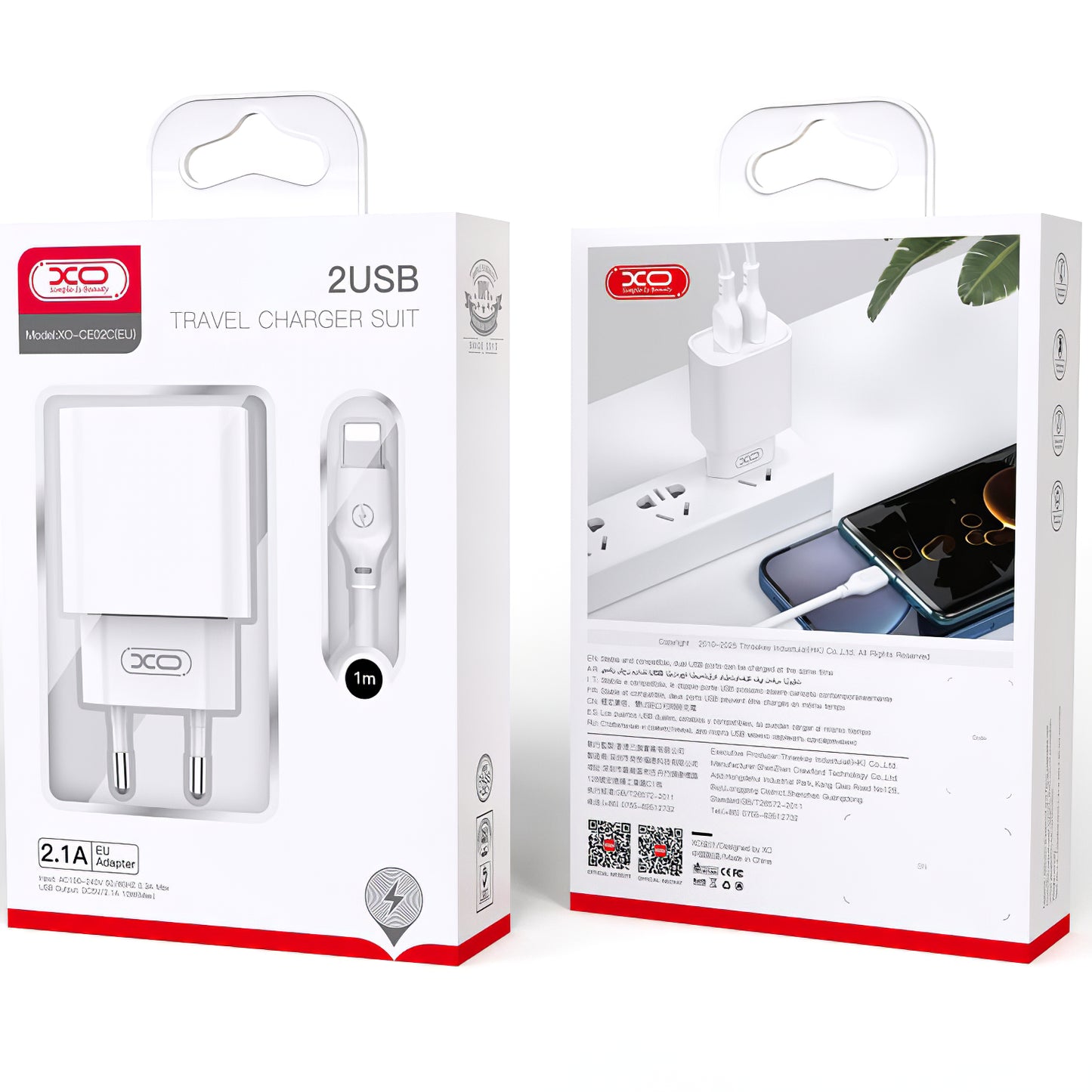 Punjač za mrežu sa microUSB kablom XO Design CE02C, 10.5W, 2.1A, 2 x USB-A, Beli