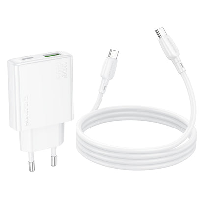 Punjač za mrežu sa USB-C kablom Borofone BN25 Wish, 30W, 3A, 1 x USB-A - 1 x USB-C, Beli