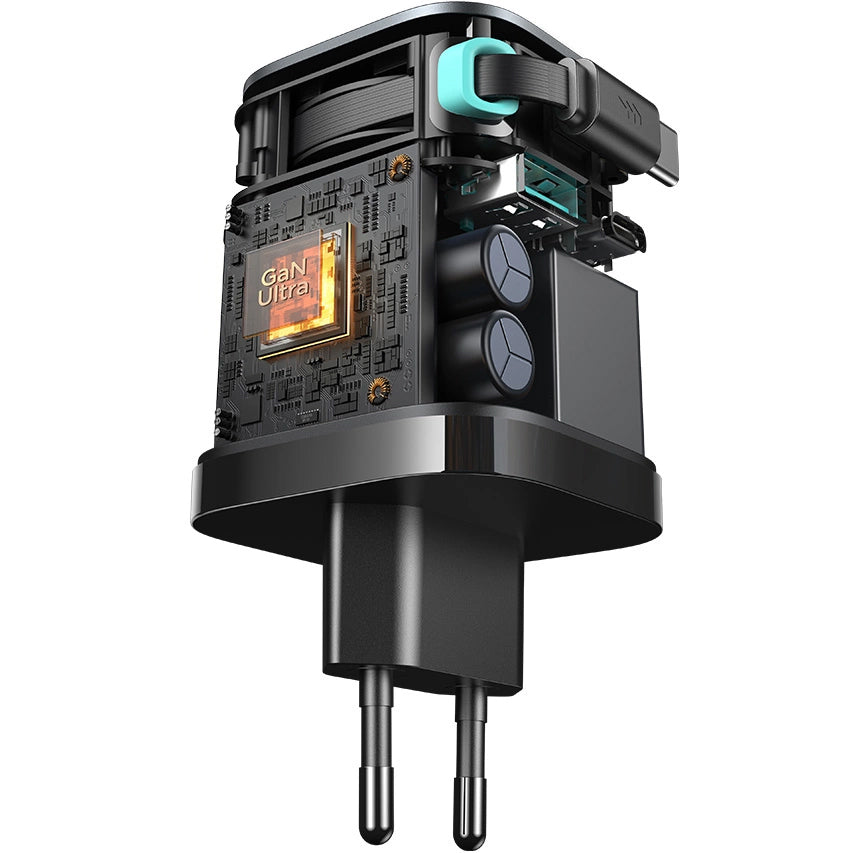 Punjač za mrežu s USB-C kabelom Joyroom JR-TCL02, 65W, 3A, 1 x USB-A - 1 x USB-C, crni