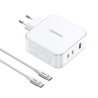 Punjač za mrežu sa USB-C kablom UGREEN CD289, 140W, 5A, 1 x USB-A - 2 x USB-C, Beli