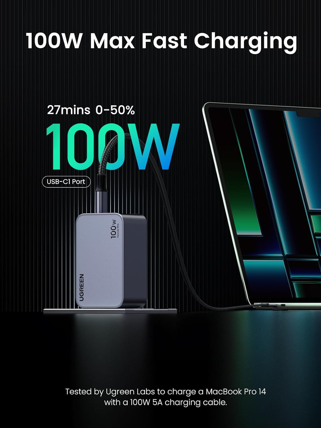 Punjač za mrežu s USB-C kabelom UGREEN X757 Nexode Pro, 100W, 3A, 1 x USB-A - 2 x USB-C, sivi