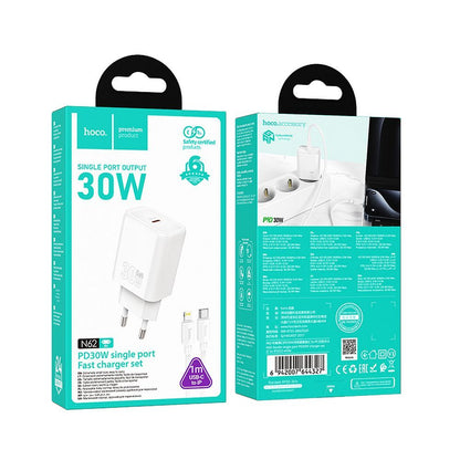Punjač za mrežu sa Lightning kablom HOCO N62, 30W, 3A, 1 x USB-C, Bela