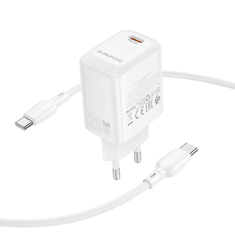 Punjač za mrežu sa USB-C kablom Borofone BN26 Fuente, 20W, 3A, 1 x USB-C, Bela
