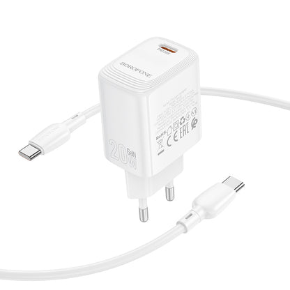 Punjač za mrežu sa USB-C kablom Borofone BN26 Fuente, 20W, 3A, 1 x USB-C, Bela