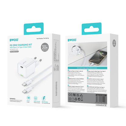 Punjač za mrežu sa USB-C kablom BWOO CDA211, 30W, 3A, 1 x USB-C, Bela