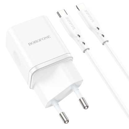 Punjač za mrežu sa Lightning kablom Borofone BN7, 20W, 3A, 1 x USB-A - 1 x USB-C, Beli