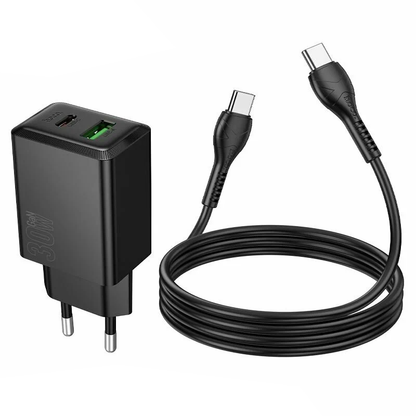 Punjač za mrežu sa USB-C kablom HOCO N71, 30W, 3A, 1 x USB-A - 1 x USB-C, Crni