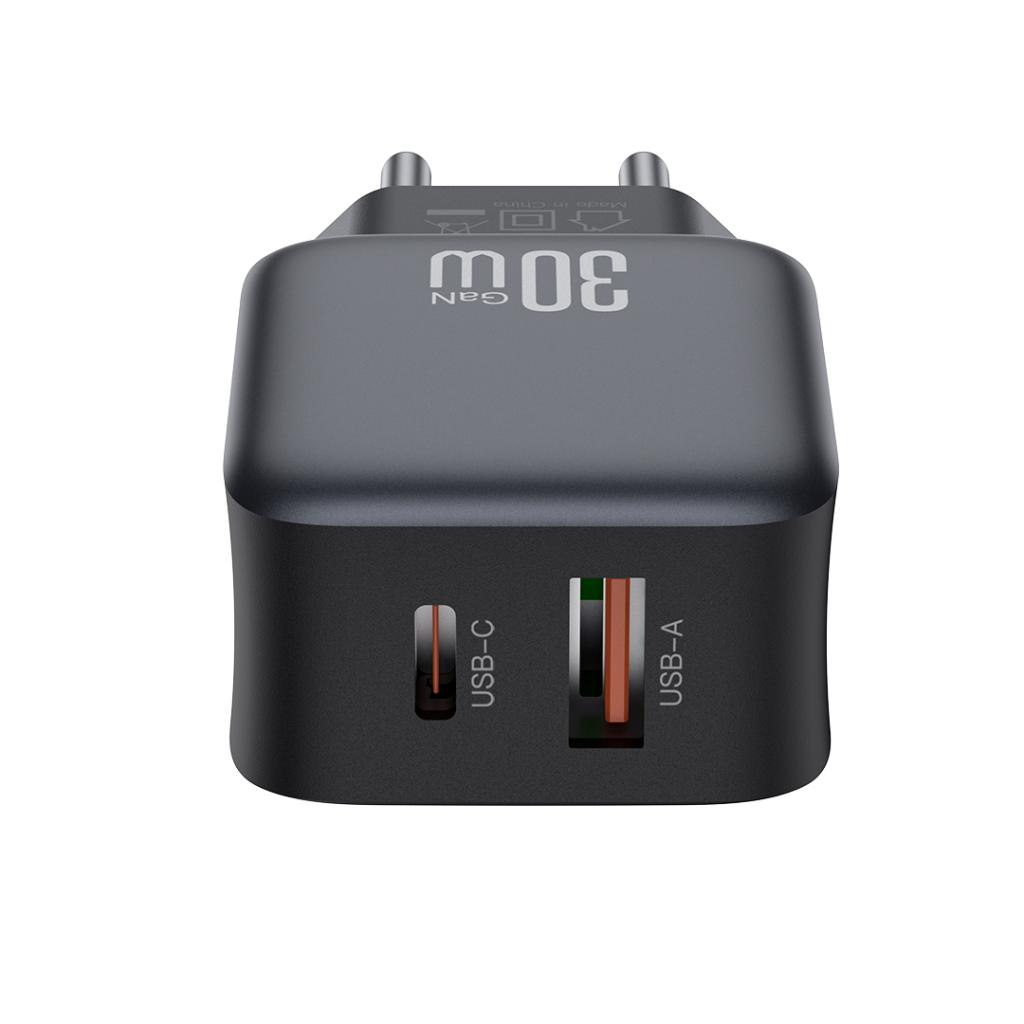 Punjač za mrežu sa Lightning kablom XO Design L156, 30W, 3A, 1 x USB-A - 1 x USB-C, Crni