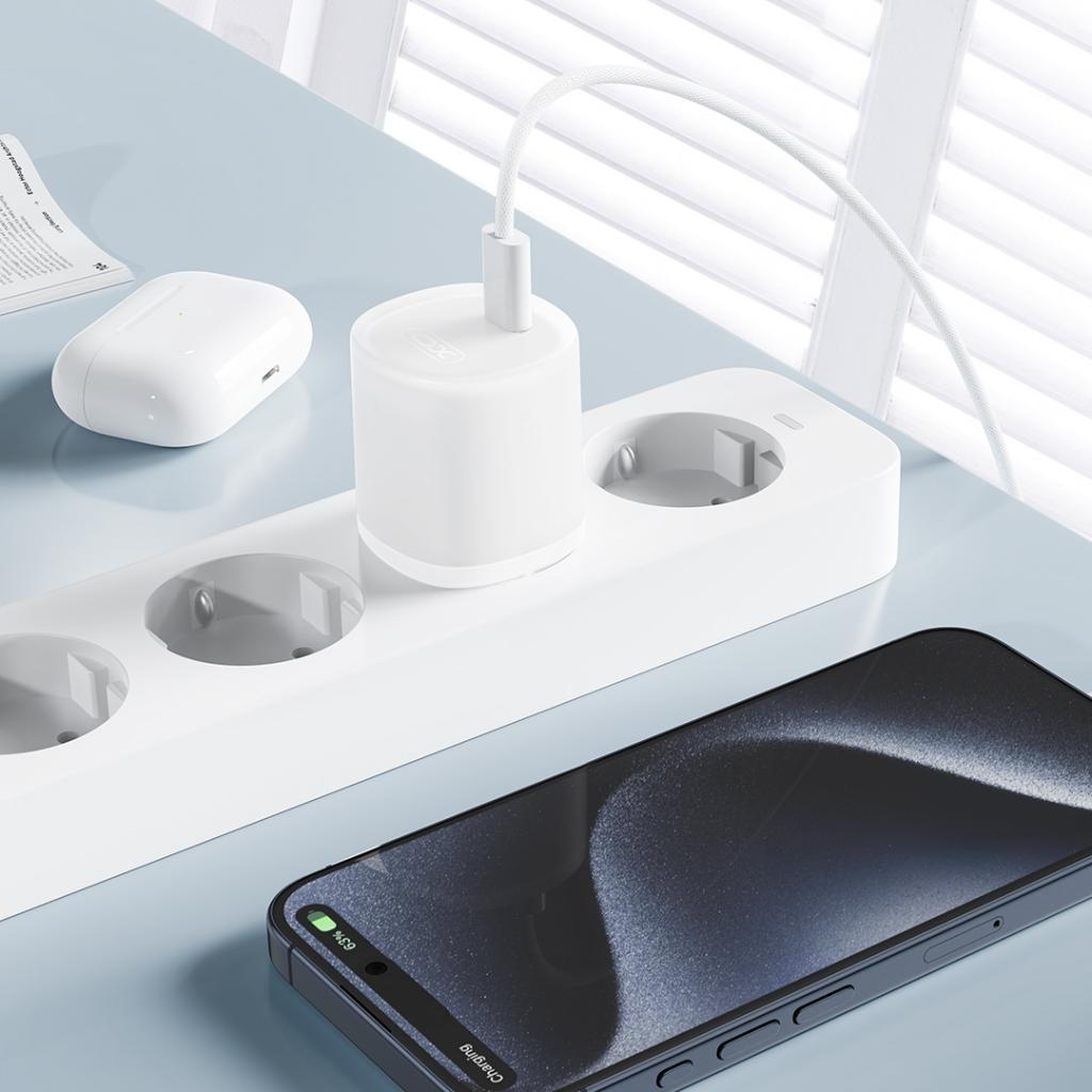 Punjač za mrežu sa USB-C kablom XO Design L150, 30W, 3A, 1 x USB-C, Bela
