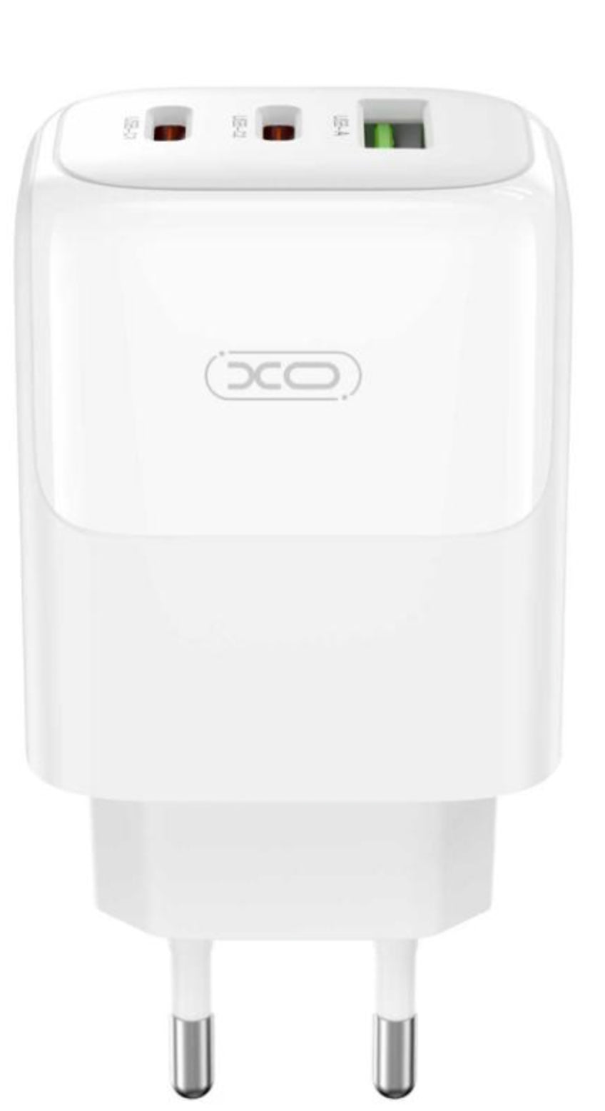 Punjač za mrežu sa USB-C kablom XO Design L139, 65W, 4.5A, 1 x USB-A - 2 x USB-C, Beli