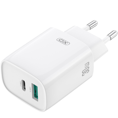 Punjač za mrežu sa USB-C kablom XO Design CE30, 30W, 3A, 1 x USB-A - 1 x USB-C, Beli