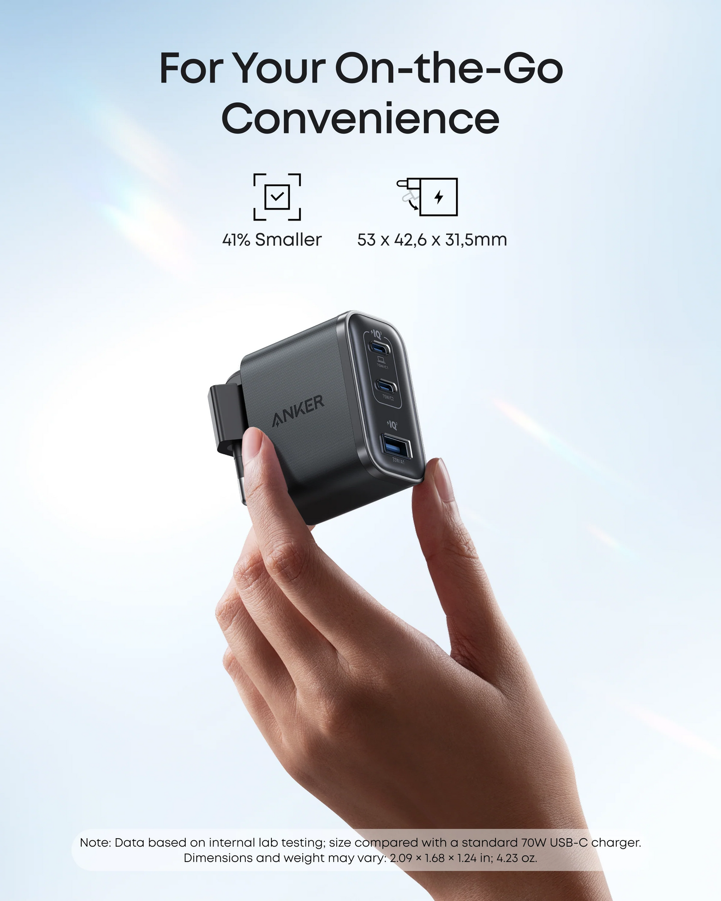 Punjač mreže sa USB-C kablom Anker Nano, 70W, 3.5A, 1 x USB-A - 2 x USB-C, Sivi B121A311
