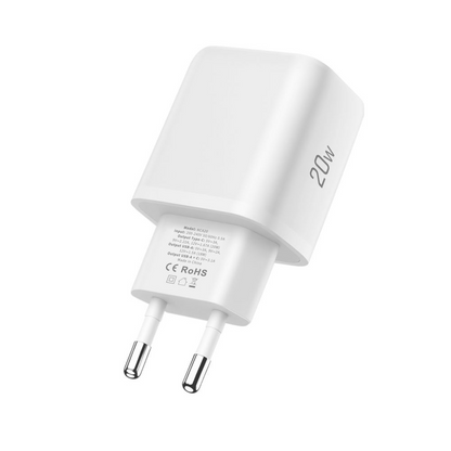 Mrežni punjač sa Lightning kablom Tech-Protect NCA20, 20W, 3A, 1 x USB-A - 1 x USB-C, Bela