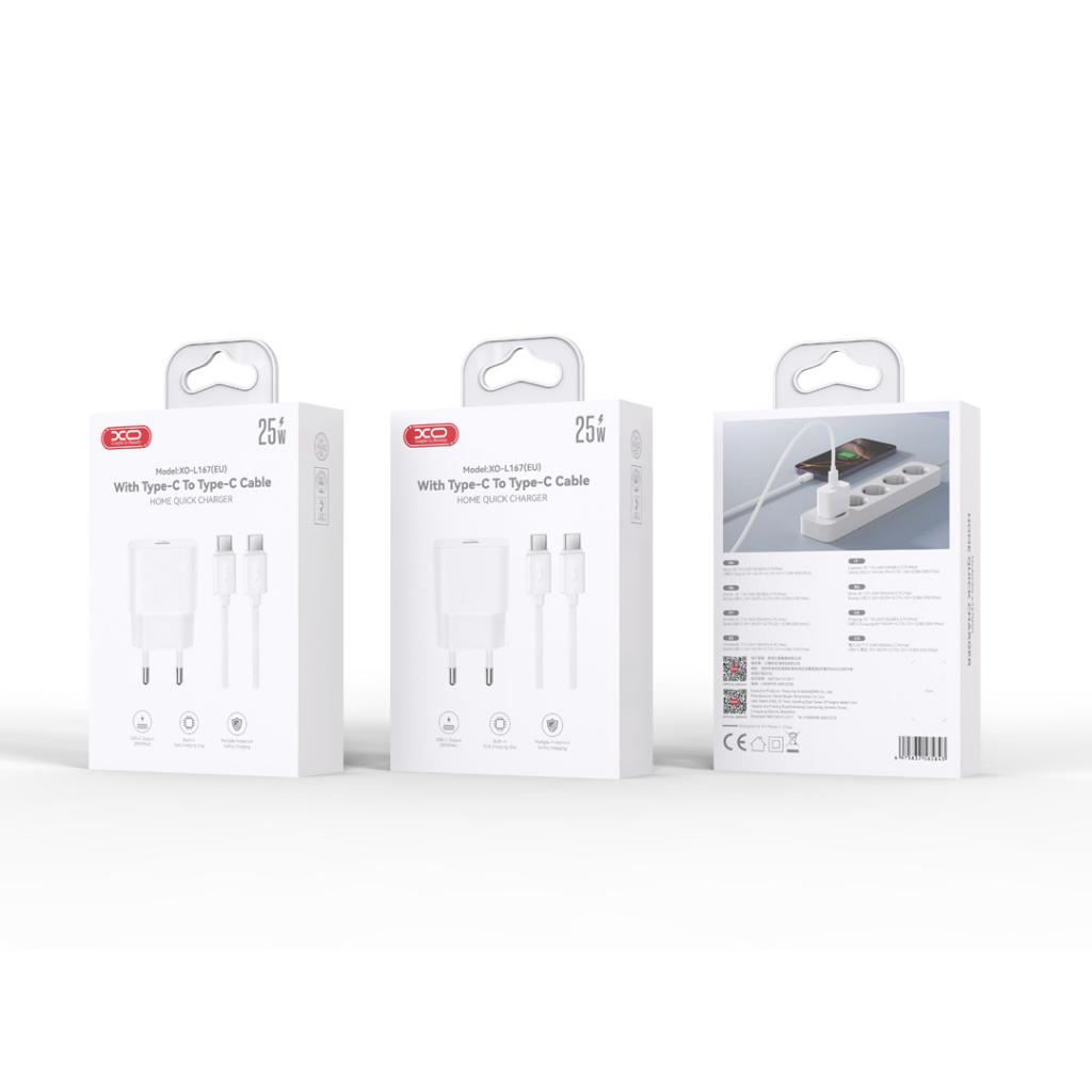Punjač za mrežu sa USB-C kablom XO Design L167, 25W, 3A, 1 x USB-C, Beli