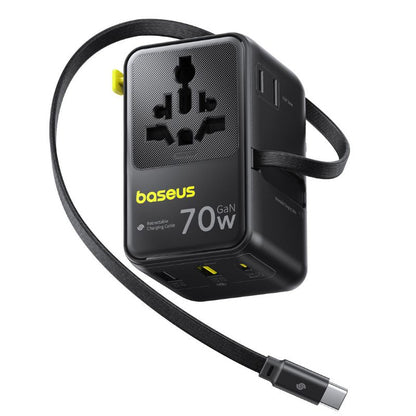 Mrežni punjač sa USB-C kablom Baseus Travel EnerCore CG11, 70W, 2 x utičnica - 1 x USB-C - 2 x USB-A, Crna E0307E00