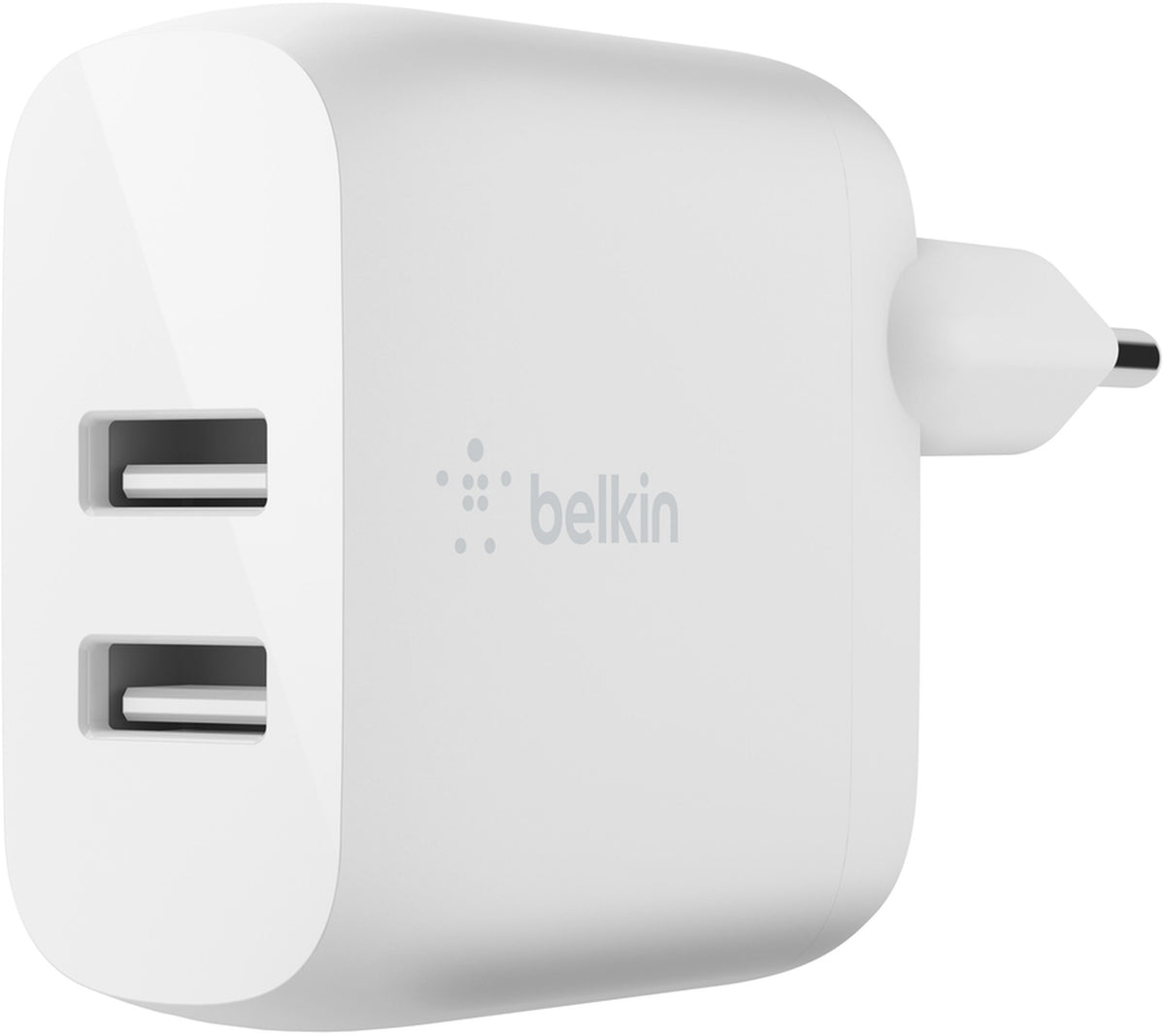 Punjač za mrežu sa USB-C kablom Belkin BoostCharge Dual, 24W, 2.4A, 2 x USB-A, Bela WCE001vf1MWH