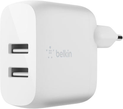 Punjač za mrežu sa USB-C kablom Belkin BoostCharge Dual, 24W, 2.4A, 2 x USB-A, Bela WCE001vf1MWH