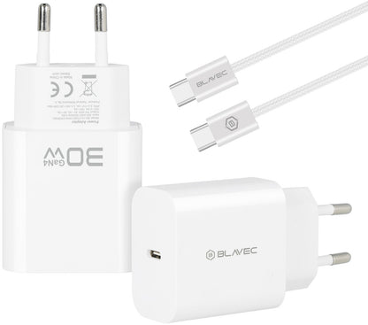 Mrežni punjač sa USB-C kablom Blavec BC-14, 30 W, 3 A, 1 x USB-C, beli