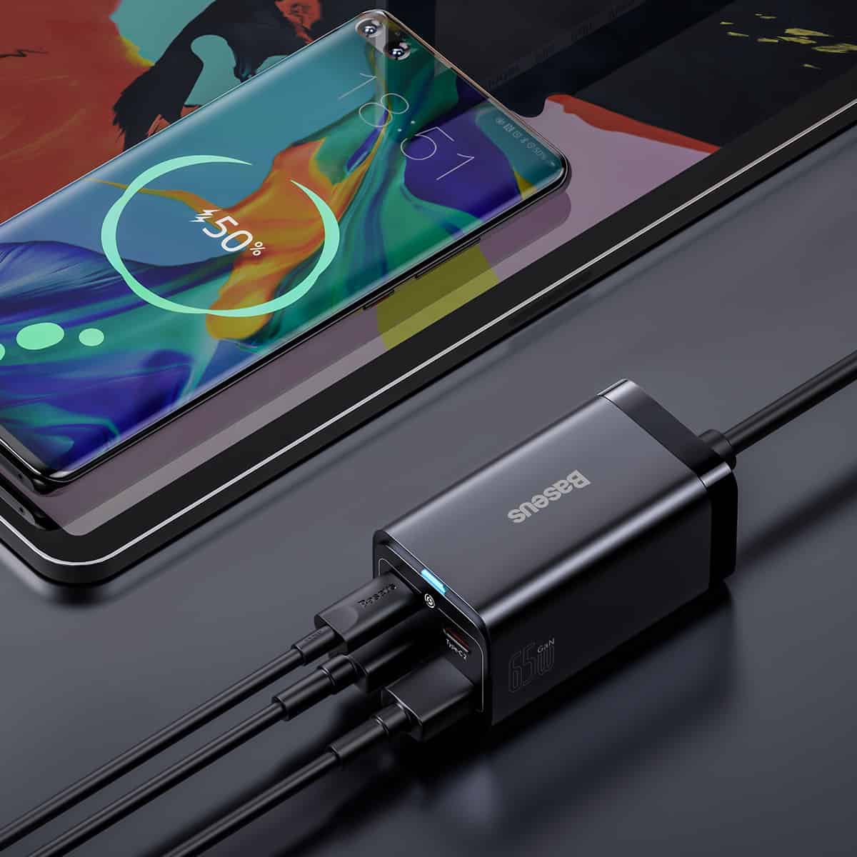 Punjač Baseus GaN3 Pro stacionarna stanica, 65W, 3A, 2 x USB-A - 2 x USB-C, Crni CCGP040101