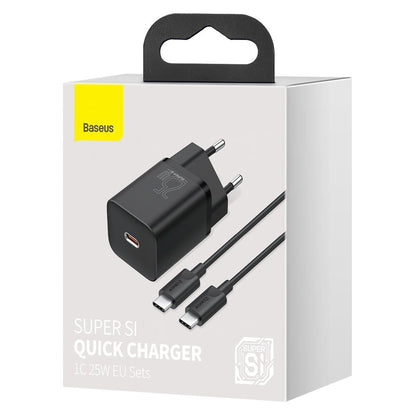 Punjač za mrežu sa USB-C kablom Baseus Super Si, 25W, 3A, 1 x USB-C, crni TZCCSUP-L01