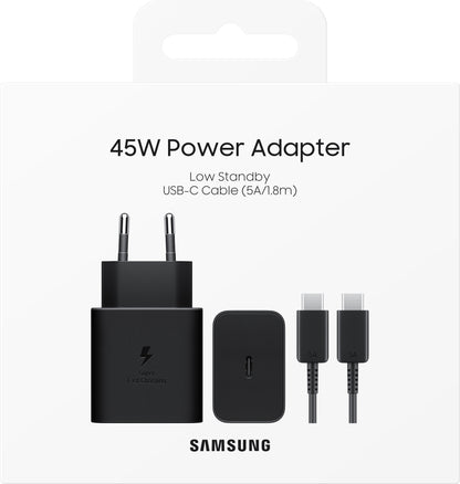 Samsung Network Charger with USB-C Cable, 45W, 4.05A, 1 x USB-C, Black EP-T4511XBEGEU 