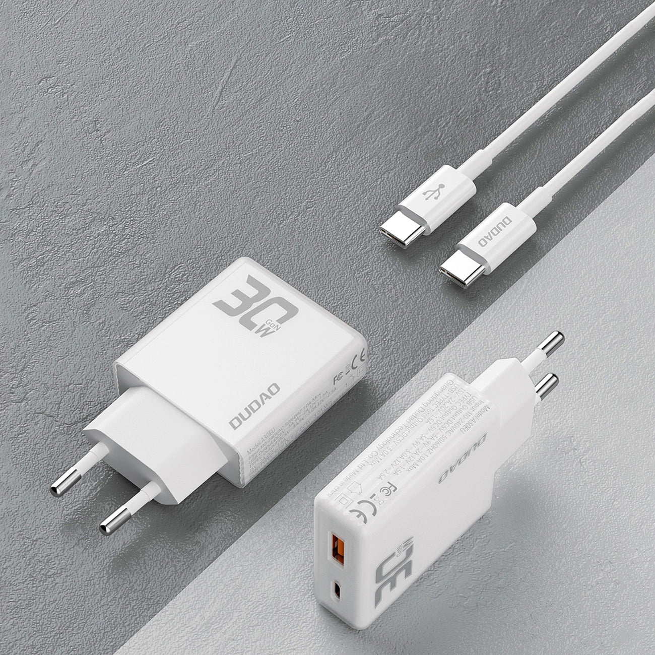 Dudao A30EUT USB-C Cable Network Charger, 30W, 3A, 1 x USB-A - 1 x USB-C, White 