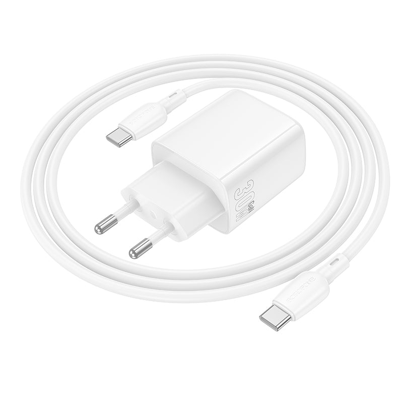 Punjač za mrežu sa USB-C kablom Borofone BN29 Fuente, 30W, 3A, 1 x USB-A - 1 x USB-C, Beli