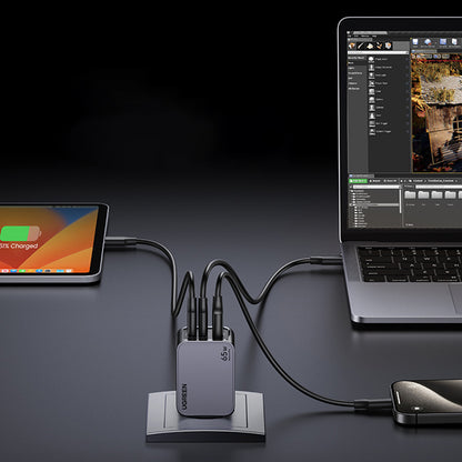 Punjač za mrežu sa USB-C kablom UGREEN X755 Nexode Pro, 65W, 3A, 1 x USB-A - 2 x USB-C, Sivi