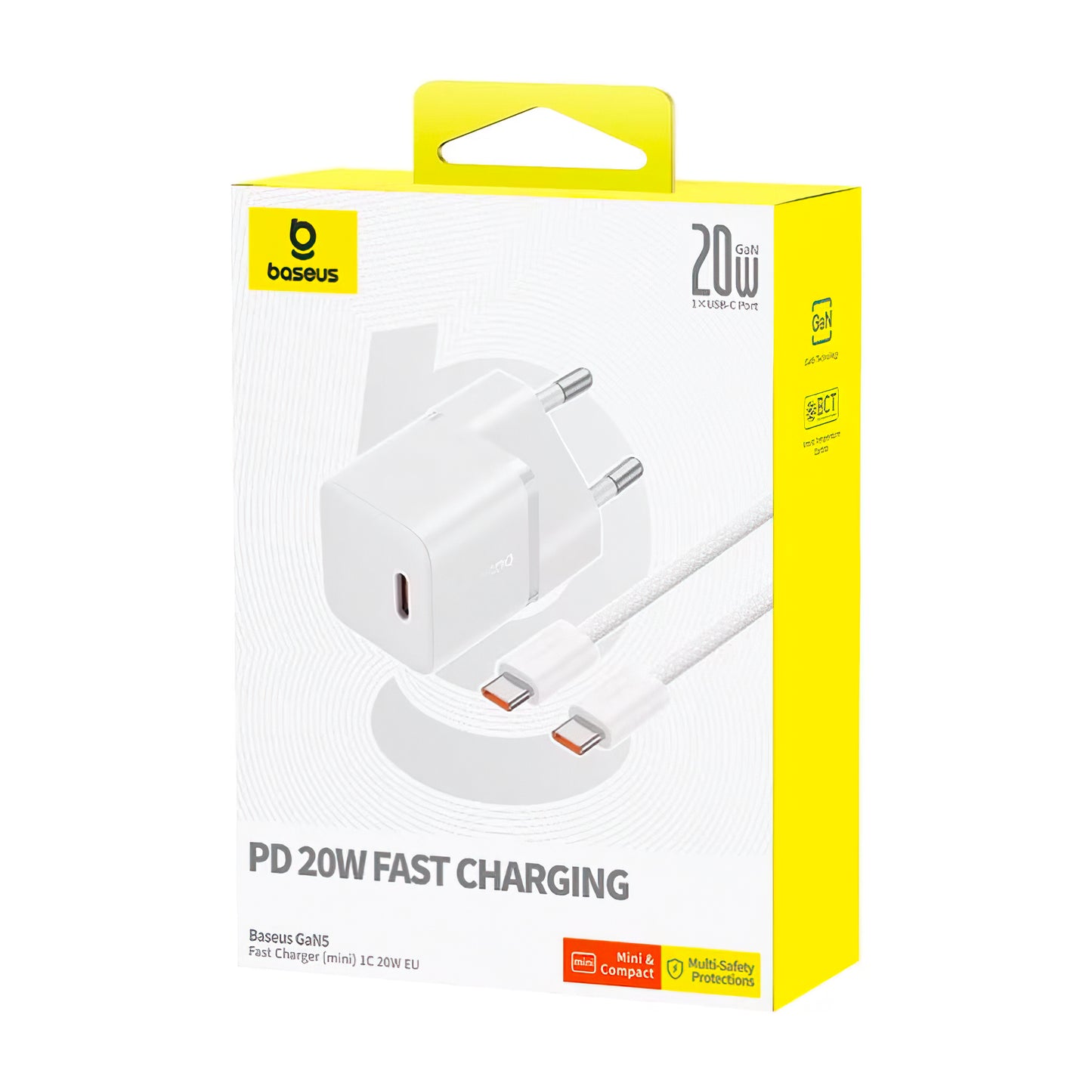 Punjač za mrežu sa USB-C kablom Baseus GaN5, 20W, 3A, 1 x USB-C, Beli P10110900213-01