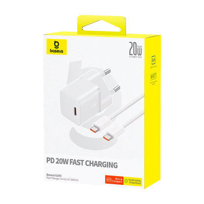 Punjač za mrežu sa USB-C kablom Baseus GaN5, 20W, 3A, 1 x USB-C, Beli P10110900213-01