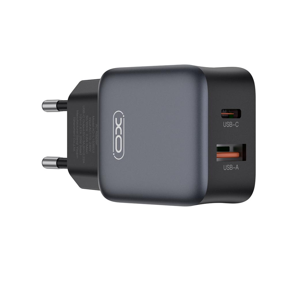 Punjač za mrežu sa USB-C kablom XO Design L156, 30W, 3A, 1 x USB-A - 1 x USB-C, Crni